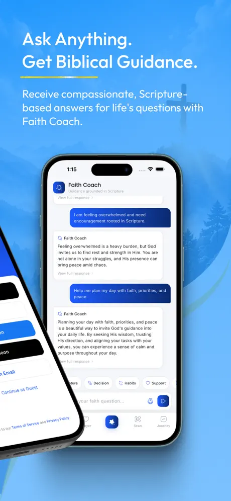Faith Coach chat offering Scripture-based guidance