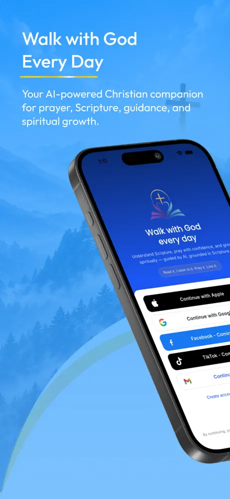 MyFaithy login screen with Apple, Google, and email sign-in